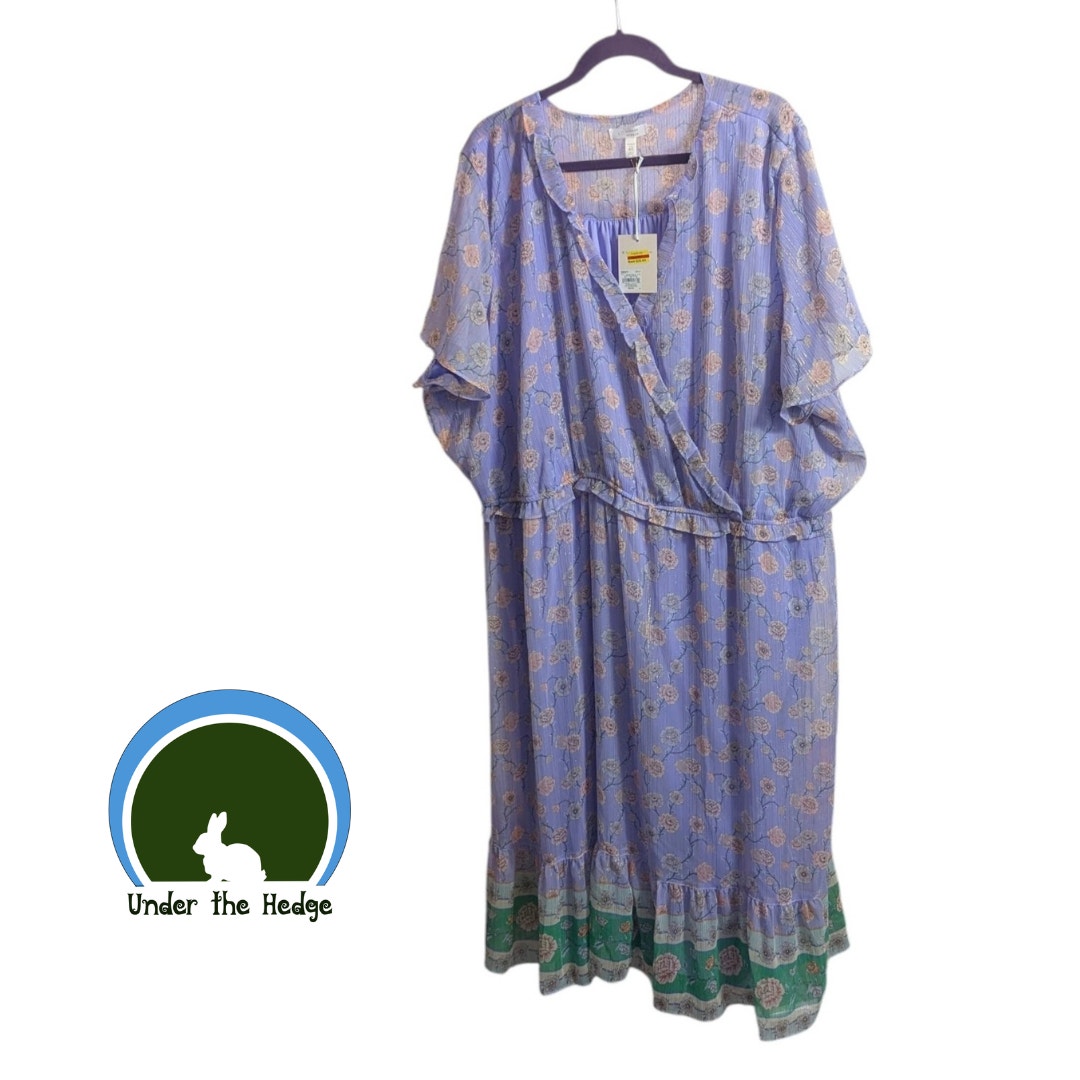 Nwt Lauren Conrad Lavender Floral Chiffon Midi Dress Size 4x Cottage Feminine